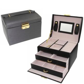 Generic 3 Layers Leather Jewelry Box with Mirror and Secure Lock, Brown Price in Pakistan | LAPTAB