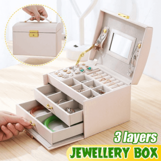Generic 3 Layers Leather Jewelry Box with Mirror and Secure Lock, Brown Price in Pakistan | LAPTAB