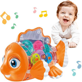 Electric Transparent Gear Fish Musical Toy for Kids' Learning and Play