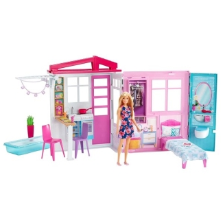 Barbie Doll with Close And Go House Playset - Portable Dollhouse & Accessories