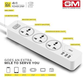 Speed X-303 Power Strip with 3 Switch Sockets and 3 USB Ports Price in Pakistan | LAPTAB