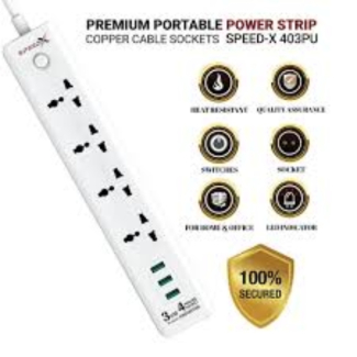 Speed X-303 Power Strip with 3 Switch Sockets and 3 USB Ports Price in Pakistan | LAPTAB