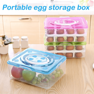 Egg Storage Holder Box - Double Layer with 32 Grids, Food Safe Material