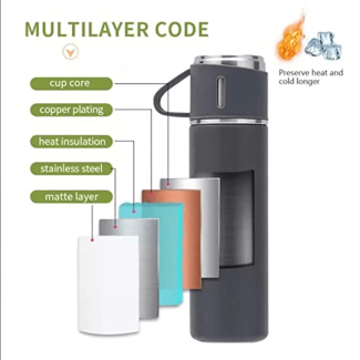 3 in 1 Vacuum Insulated Thermos Flask Set with Cup Lid, 12-Hour Heat Retention Price in Pakistan | LAPTAB