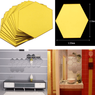 12 Pcs 3D Hexagon Acrylic Wall Mirror Stickers for Home Decor Price in Pakistan | LAPTAB