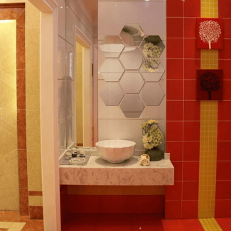 12 Pcs 3D Hexagon Acrylic Wall Mirror Stickers for Home Decor Price in Pakistan | LAPTAB