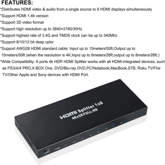 1 In 8 Powered 4K HDMI Splitter with Charger - 8 Output Ports, Metal Enclosure Price in Pakistan | LAPTAB