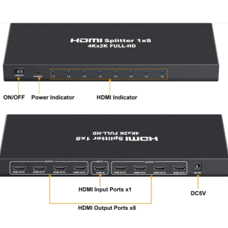 1 In 8 Powered 4K HDMI Splitter with Charger - 8 Output Ports, Metal Enclosure Price in Pakistan | LAPTAB
