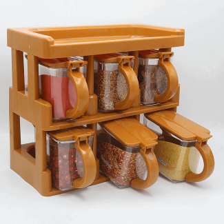 Master Chef Three-Tier Spice Rack Set with 6 Jars and Spoons