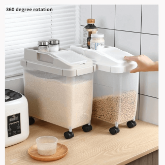 Airtight Food Storage Container with Wheels and Top Storage Slot