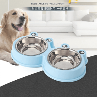 Frog Designed Resin Stainless Steel Double Pet Bowl with Non-Slip Base Price in Pakistan | LAPTAB