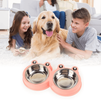 Frog Designed Resin Stainless Steel Double Pet Bowl with Non-Slip Base Price in Pakistan | LAPTAB