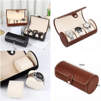 3 Slot Leather Watch Organizer - PU Leather Cylinder Storage Case Price in Pakistan | LAPTAB