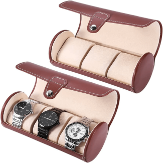 3 Slot Leather Watch Organizer - PU Leather Cylinder Storage Case Price in Pakistan | LAPTAB