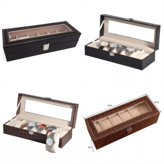 6 Slot Watch Storage Box with Glass Cover for Watches and Jewelry Display Price in Pakistan | LAPTAB