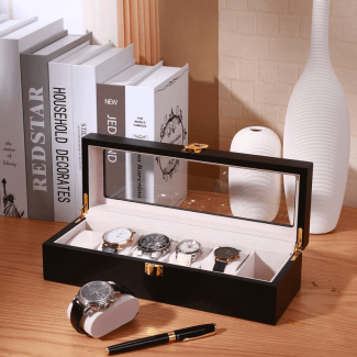 6 Slot Watch Storage Box with Glass Cover for Watches and Jewelry Display Price in Pakistan | LAPTAB