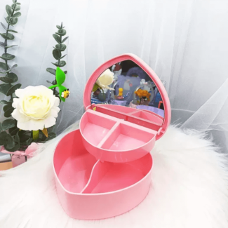 Heart Shape Jewelry Organizer with Mirror - 2-Layer Travel Box Price in Pakistan | LAPTAB