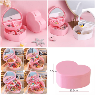 Heart Shape Jewelry Organizer with Mirror - 2-Layer Travel Box Price in Pakistan | LAPTAB