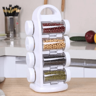 Revolving Spice Rack Organizer with Jars - 360? Rotatable Design, Holds 8 Jars