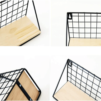 Wall Hanging Shelf Set of 2 - Solid Pine Wood and Black Iron Design Price in Pakistan | LAPTAB