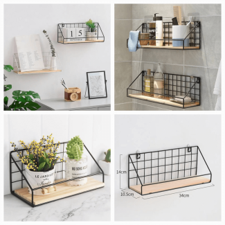 Wall Hanging Shelf Set of 2 - Solid Pine Wood and Black Iron Design Price in Pakistan | LAPTAB