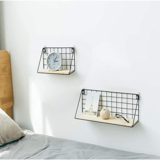 Wall Hanging Shelf Set of 2 - Solid Pine Wood and Black Iron Design Price in Pakistan | LAPTAB