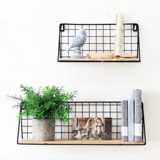 Wall Hanging Shelf Set of 2 - Solid Pine Wood and Black Iron Design Price in Pakistan | LAPTAB