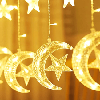LED Star Moon Curtain String Lights, 6.6ft x 3.3ft, 138 Warm White LEDs Price in Pakistan | LAPTAB