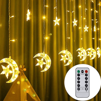 LED Star Moon Curtain String Lights, 6.6ft x 3.3ft, 138 Warm White LEDs Price in Pakistan | LAPTAB