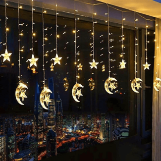 LED Star Moon Curtain String Lights, 6.6ft x 3.3ft, 138 Warm White LEDs Price in Pakistan | LAPTAB