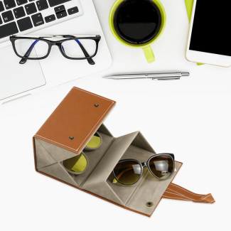Leather 4 Slot Sunglasses Organizer with Hanging and Folding Design