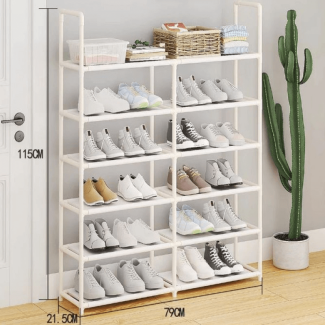 Metal Double Row Shoe Rack - 6 Layer Stainless Steel Organizer for Small Spaces