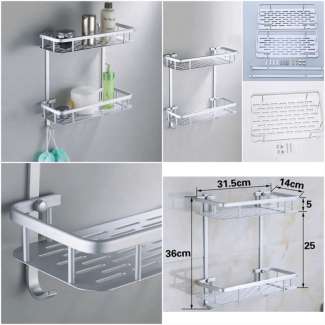 Aluminum Wall Mounted 2 Layer Shelf for Bathroom and Home Storage Price in Pakistan | LAPTAB