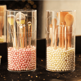 Acrylic Pearl Brush Holder with Lid - Elegant Makeup Organizer for Brushes Price in Pakistan | LAPTAB
