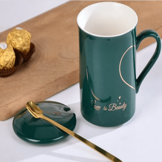 Love Sign Ceramic Couple Mug Set with Lid & Spoon - Dishwasher Safe Price in Pakistan | LAPTAB