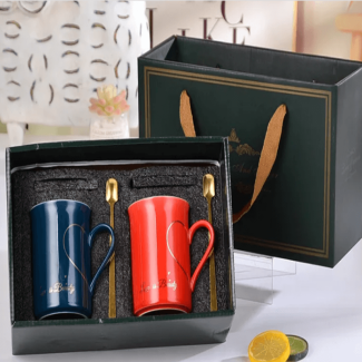 Love Sign Ceramic Couple Mug Set with Lid & Spoon - Dishwasher Safe Price in Pakistan | LAPTAB