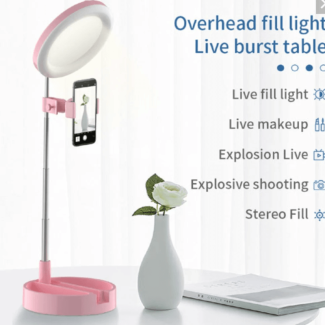 Portable LED Ring Light & Mirror Phone Stand