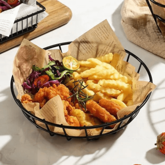 Round Iron Platter Bucket for Stylish Food Presentation and Serving