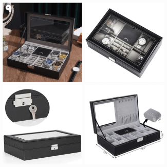 8 Slots Watch and Ring Storage Case with Glass Lid and PU Leather Exterior Price in Pakistan | LAPTAB