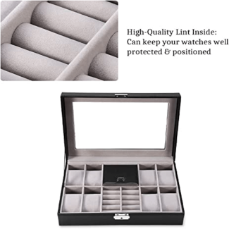 8 Slots Watch and Ring Storage Case with Glass Lid and PU Leather Exterior Price in Pakistan | LAPTAB