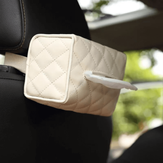 Beige Car Hanging Tissue Paper Box for Sun Visor - PU Material