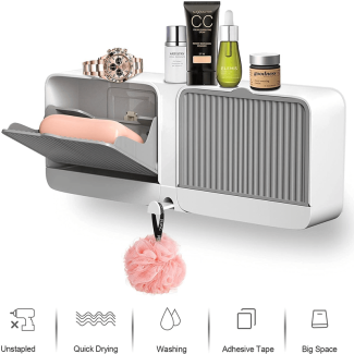Wall Mounted Double Sided Soap Box with Drainage and No-Drill Adhesive Price in Pakistan | LAPTAB