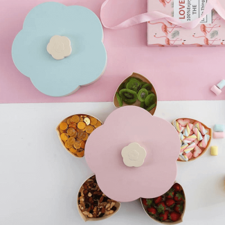 Single Layer Rotating Flower Style Candy Box with 5 Compartments