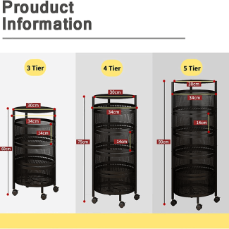 4 Layer Rotating Round Kitchen Storage Trolley with Wheels and Breathable Baskets Price in Pakistan | LAPTAB