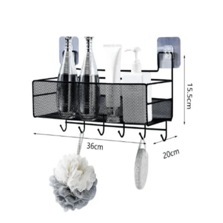 Self-Adhesive Wall-Mounted Iron Shelf with Hooks for Home Organization