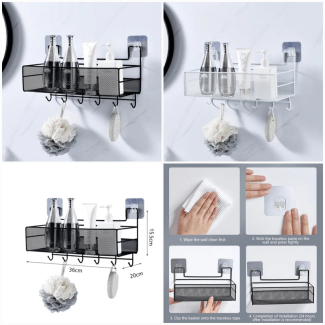 Self-Adhesive Wall-Mounted Iron Shelf with Hooks for Home Organization Price in Pakistan | LAPTAB