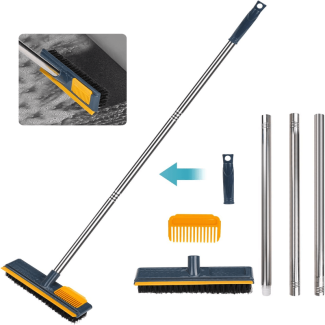 Bathroom Cleaning Brush with Scraper - Long Handle for Easy Reach