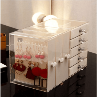 Acrylic 5+3 Jewelry Organizer with Key Lock and Travel Handle, Medium Size Price in Pakistan | LAPTAB
