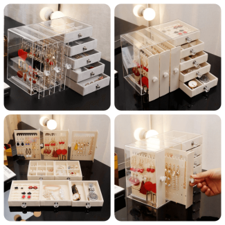 Acrylic 5+3 Jewelry Organizer with Key Lock and Travel Handle, Medium Size Price in Pakistan | LAPTAB