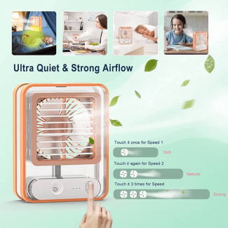 USB Rechargeable Mini AC Personal Air Cooler Desk Fan with LED Night Light